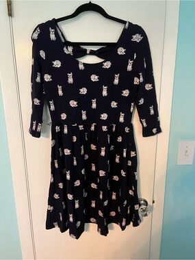Forever 21 Navy Dress with Pink and White Puppy Print